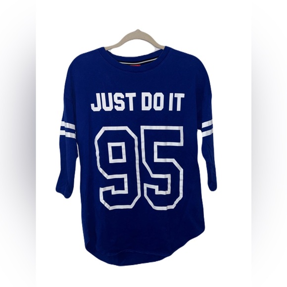 NEW Nike, “Just Do It” Blue and White Long Sleeve Tee - Picture 1 of 3